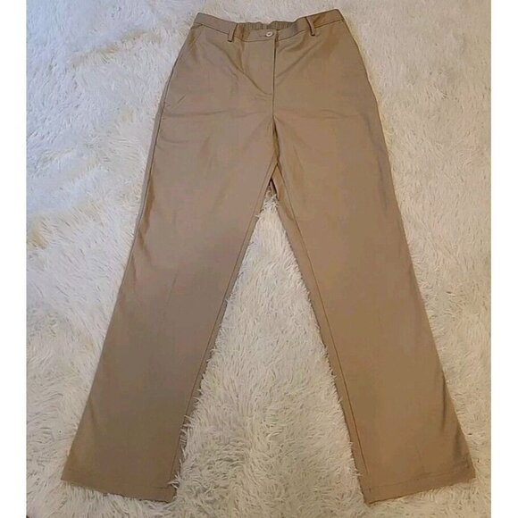 New Lands End Womens Mid Rise Straight Leg Khaki Beige Pant 2 Elastic Waistband - Picture 1 of 14